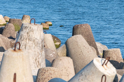 High angle view of rocks on beach