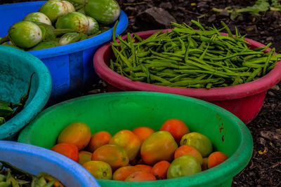 High angle view of fruits for sale in market