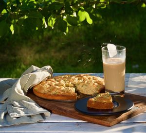 High angle view of breakfast served on table