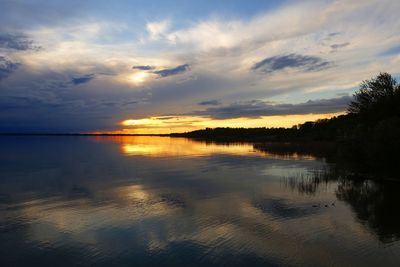 Scenic view of lake against sky during sunset
