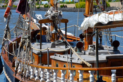 High angle view of boats moored in sea