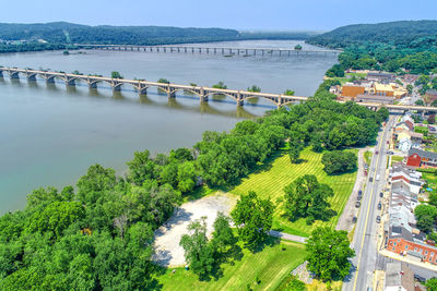 High angle view of bridge over river