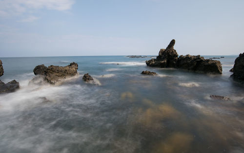 Scenic view of sea against clear sky