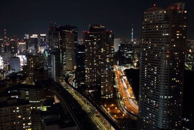 Illuminated cityscape at night