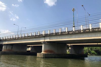 Low angle view of bridge over river against sky