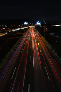 Light trails on road at night