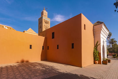 Exterior or koutoubia mosque with its remarkable orange walls