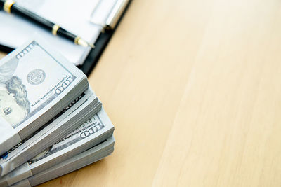 High angle view of computer on table