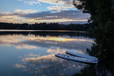 Scenic view of lake against sky during sunset
