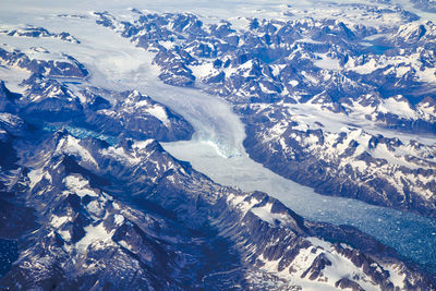 Scenic view of snowcapped mountains during winter