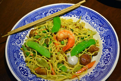 High angle view of meal served on table