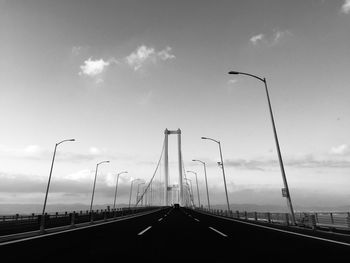 Diminishing perspective of bridge against sky