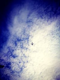 Low angle view of airplane flying against sky