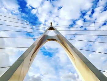 Low angle view of bridge against cloudy sky