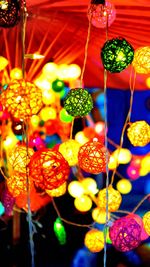 Close-up of illuminated lanterns