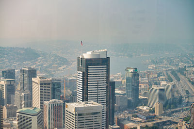 High angle view of buildings in city