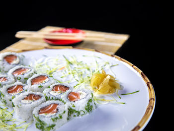 Close-up of food served in plate