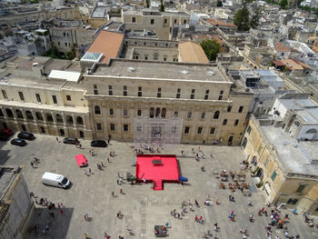 High angle view of buildings in city