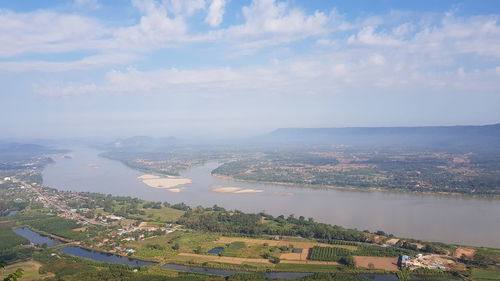 High angle view of cityscape against sky