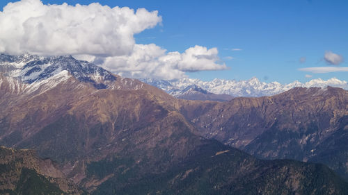 Scenic view of mountains against sky chanfrshila uttarakhand 