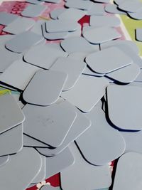 High angle view of umbrellas on table