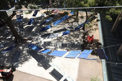 High angle view of clothes drying on building