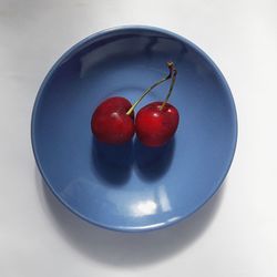 Directly above shot of cherries in bowl