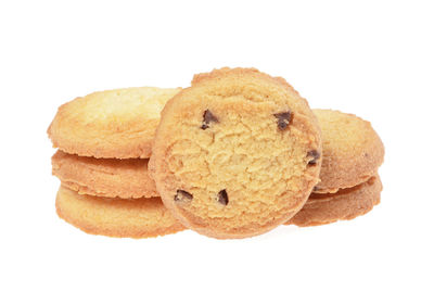 Close-up of cookies against white background
