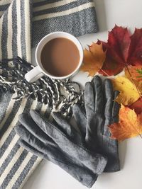 High angle view of tea on table