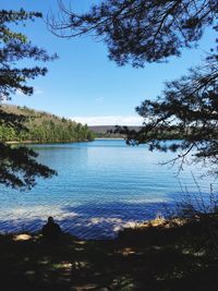 Scenic view of calm lake against clear sky