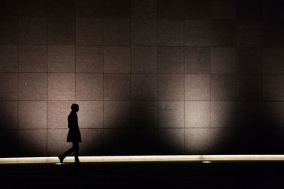 Silhouette of woman walking on footpath