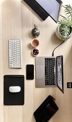 High angle view of computer keyboard on table