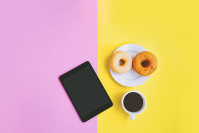 Directly above shot of coffee cup on table