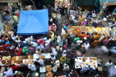 High angle view of people at iftar market during ramadan