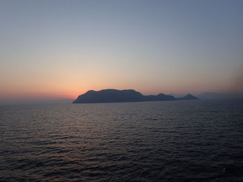 Scenic view of sea against clear sky during sunset