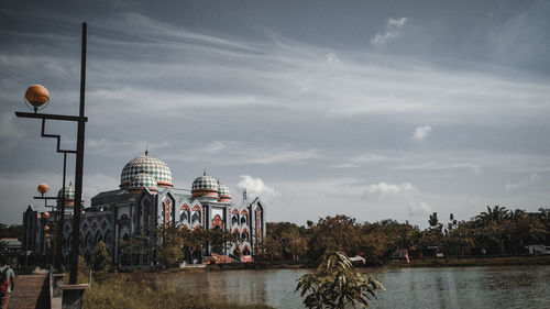 Panoramic view of temple building against sky