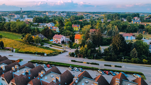 High angle view of townscape against sky