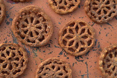 Crispy sugar coated mexican pastries or cookies called bunuelos