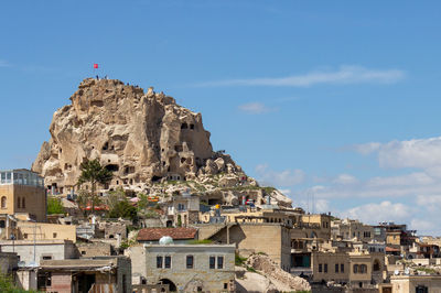 Buildings in town against sky