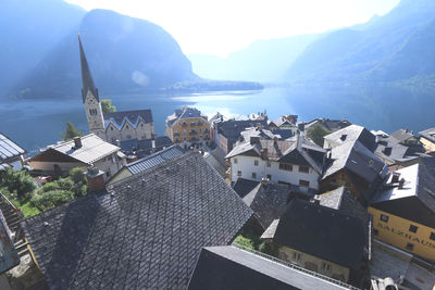 High angle view of buildings in town