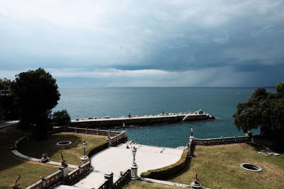 Scenic view of sea against cloudy sky