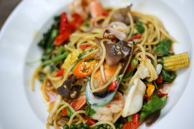 High angle view of noodles in bowl