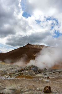 Scenic view of volcanic landscape against sky