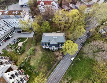 High angle view of buildings in city