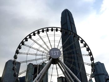 Low angle view of modern building against cloudy sky