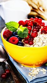 Close-up of strawberries in bowl on table