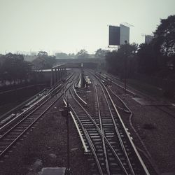 High angle view of railway tracks against clear sky