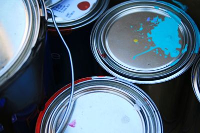 High angle view of jar on table