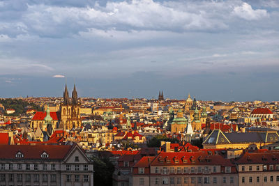 High angle view of townscape against sky