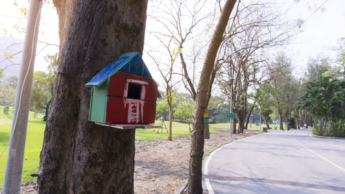 Road by trees in city